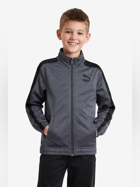 Puma Kids Track Jacket Gray Black Zip-Up Athletic Jacket Size 6